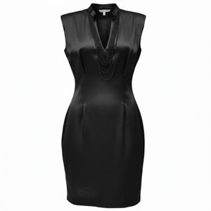 Hale Bob Silk Black Mini Dress Sleeveless Embroidered Beaded Womens Size Small